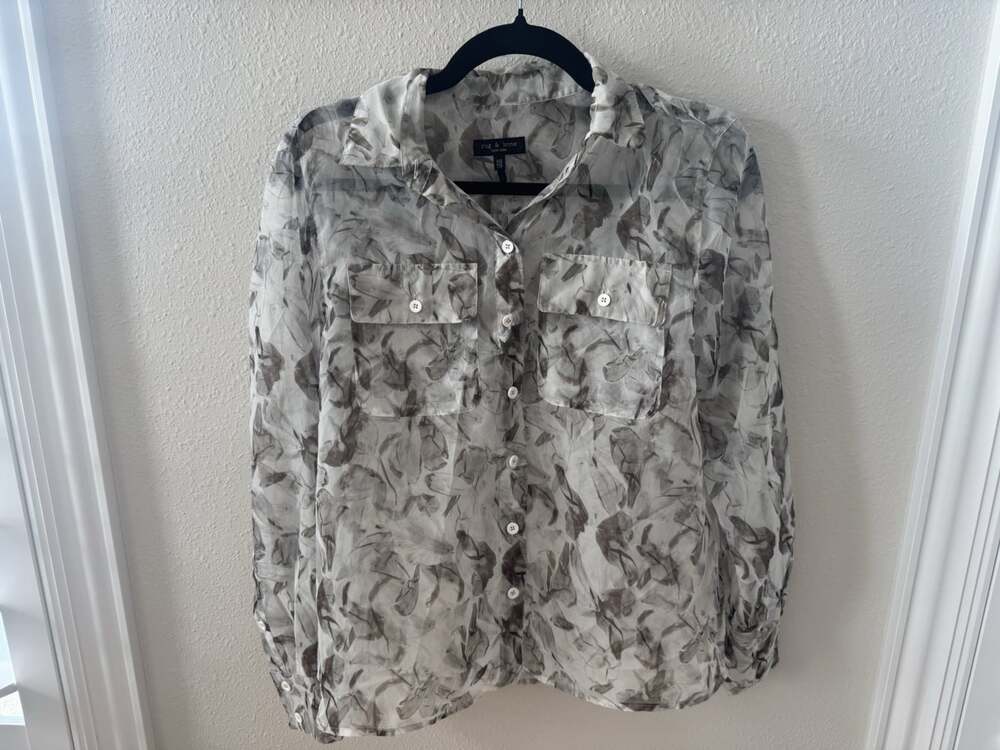 rag & bone New York Sheer Button-Up Blouse - Abstract Print - XXS